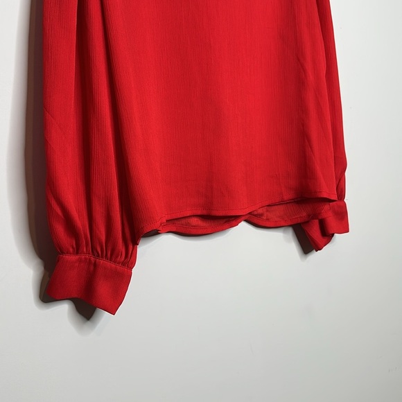 SHEIN  Womens French Red Mesh Floral Stand Collar - Picture 8 of 9